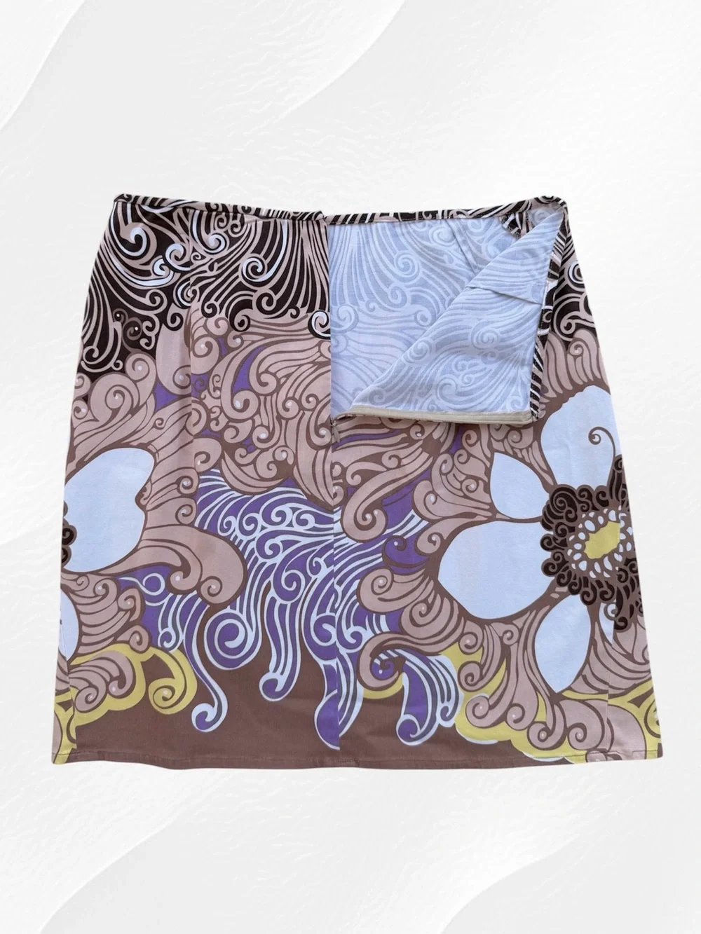 Elie Tahari Floral and Abstract Paisley Waves Print Mini Pencil Skirt ~ 8